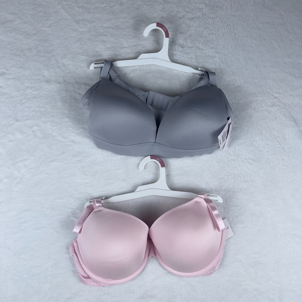 Lot of 2 Auden Wirefree Lounge Bra Womens 36D Gray Pink Soft Adjustable Strap